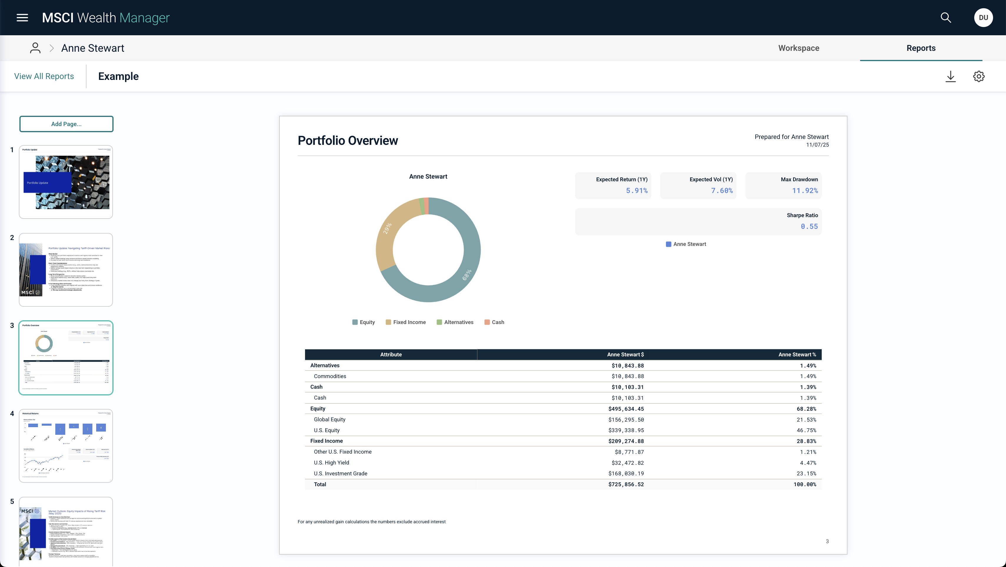 MSCI Wealth Manager report generation